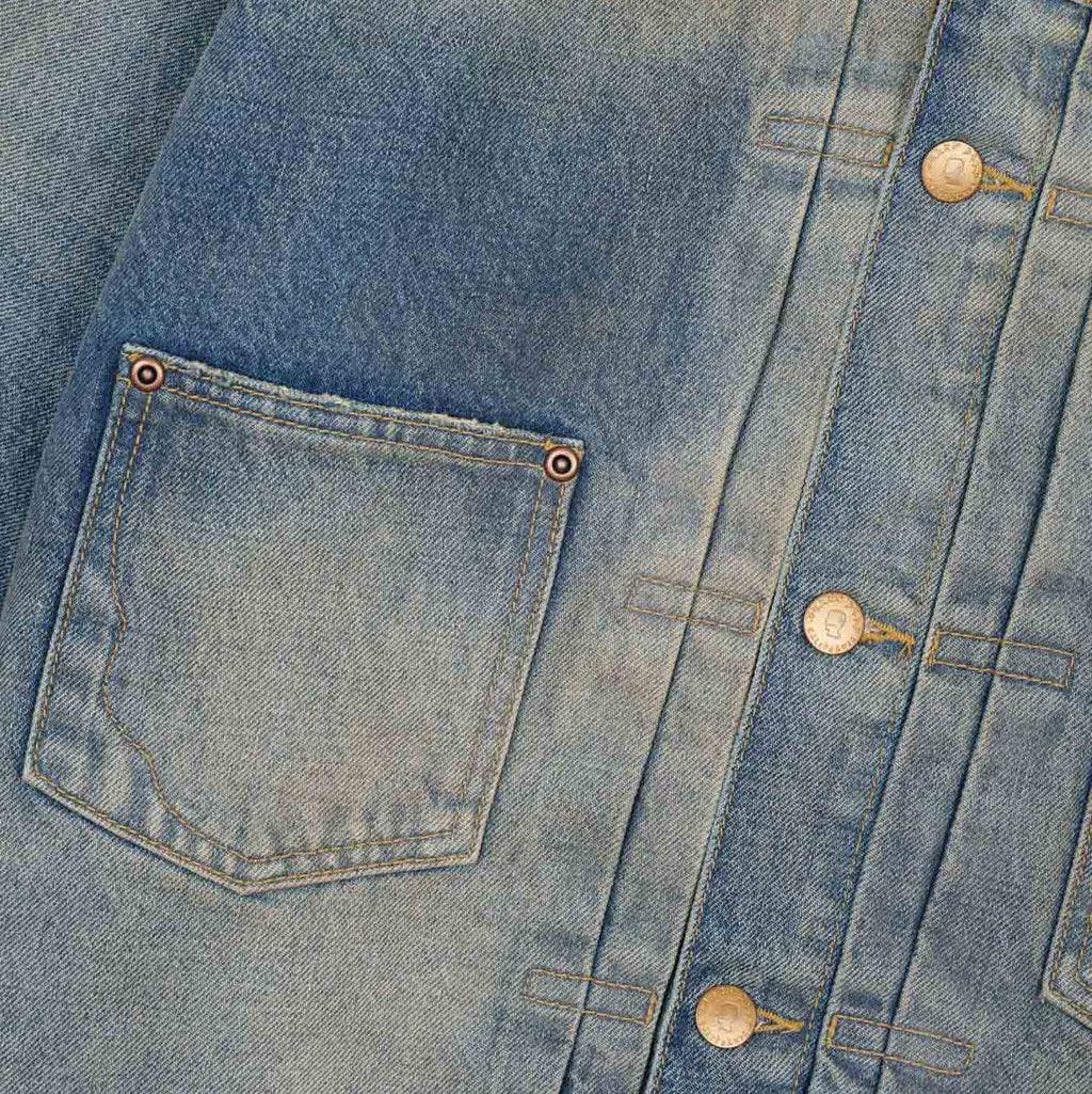 Brain Dead 14.75oz Denim Trucker Jacket - Washed Indigo - Image 3