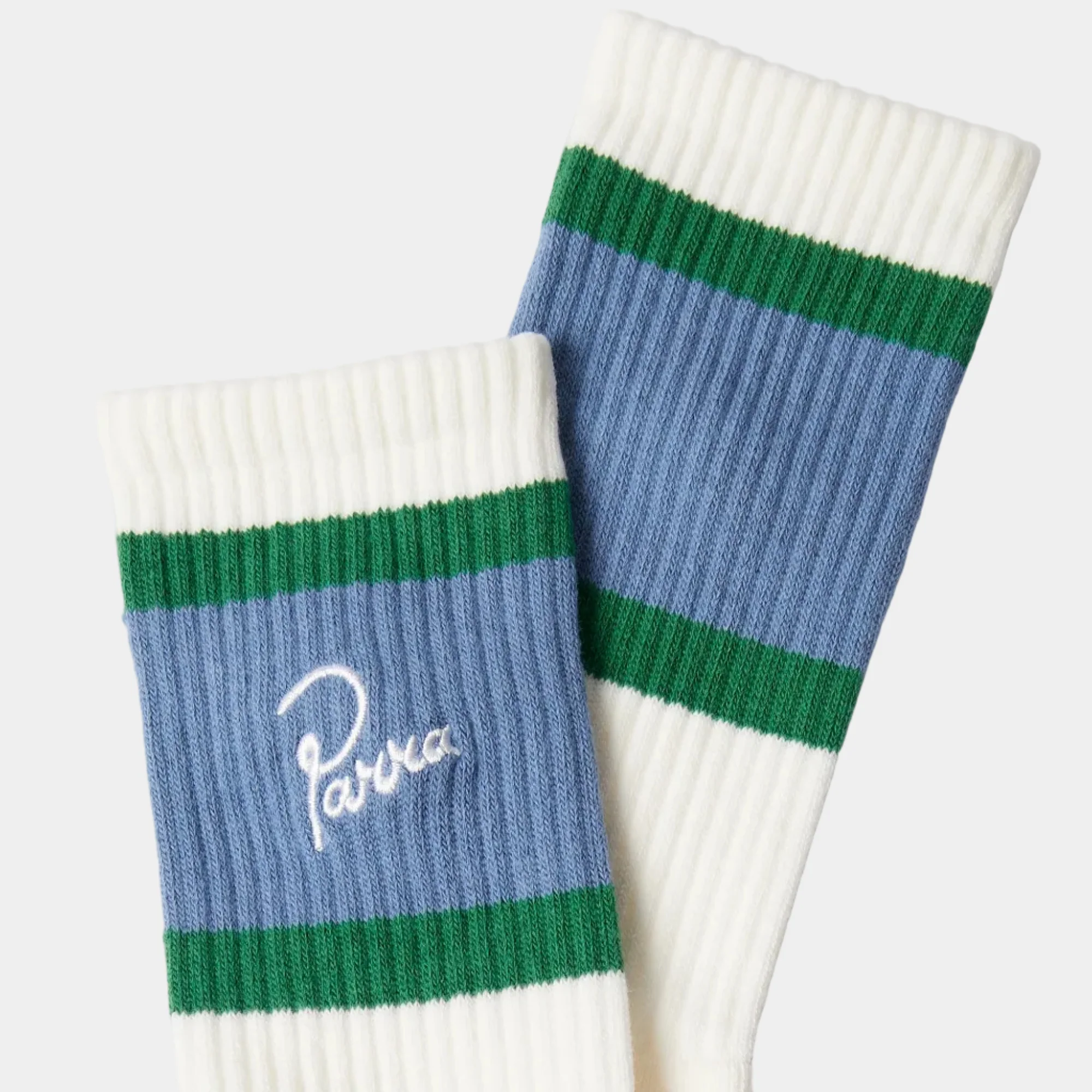 By Parra Signature Striped Crew Socks - White/Blue/Green - Image 2