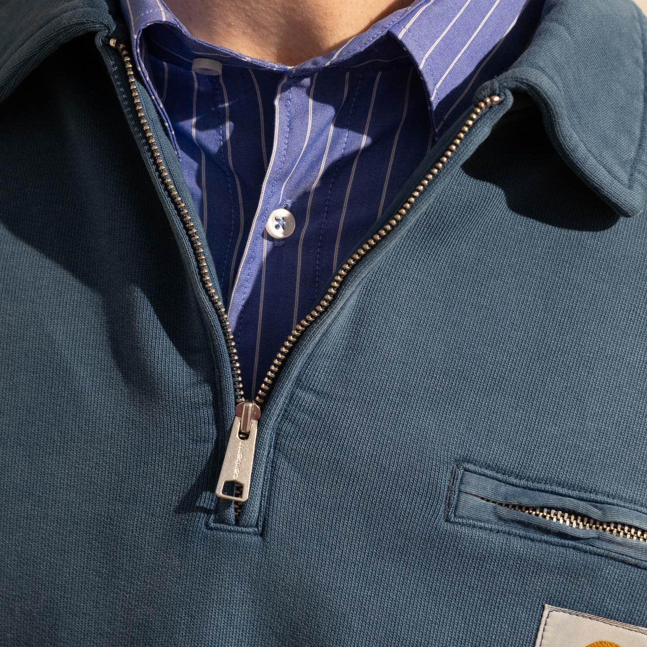 Carhartt WIP Half Zip Detroit Sweatshirt - Blue River Stonewashed - Image 5