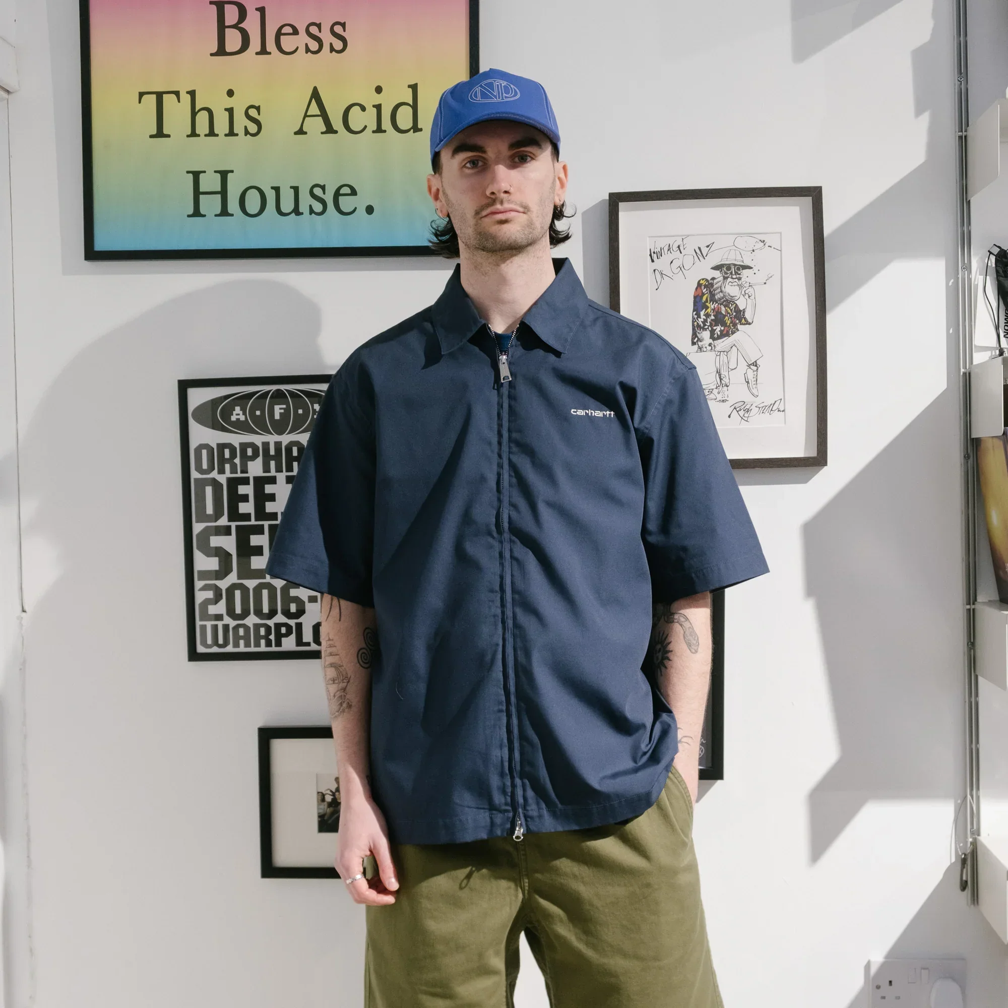 Carhartt WIP S/S Postal Zip Shirt - Blue/Wax - Image 5