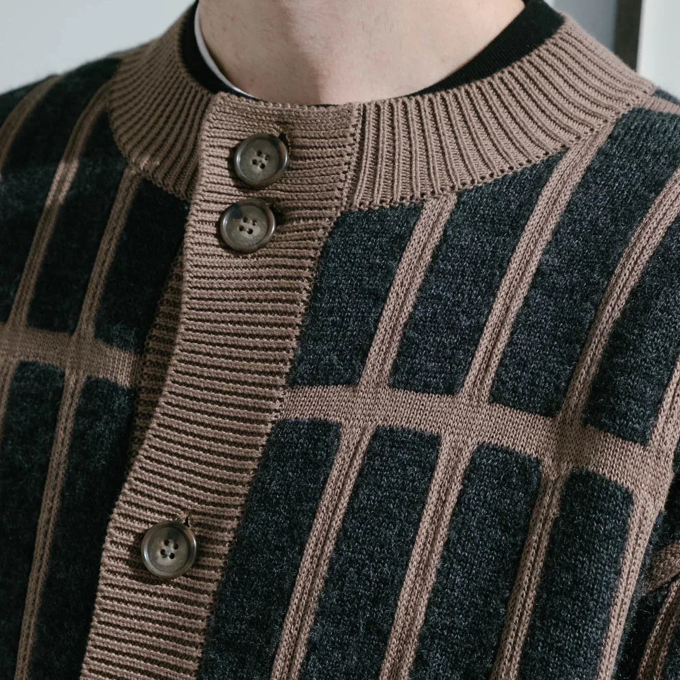 Cav Empt Rectangular Bar Knit Cardigan - Brown - Image 6