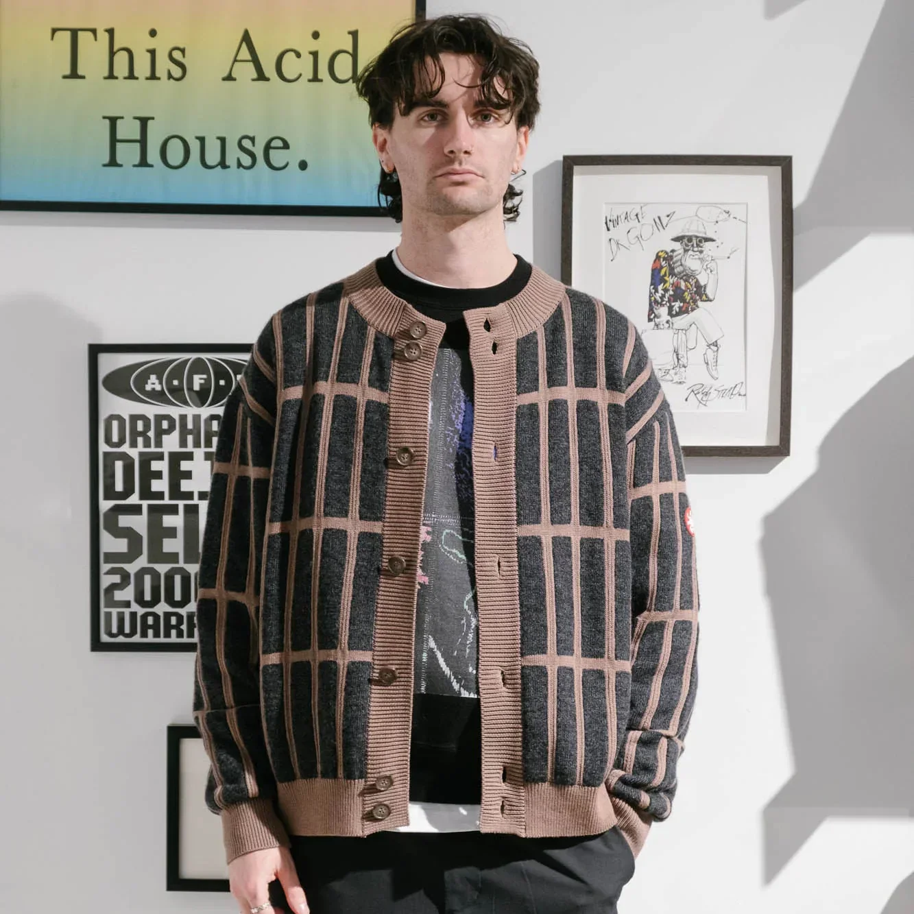 Cav Empt Rectangular Bar Knit Cardigan - Brown - Image 8