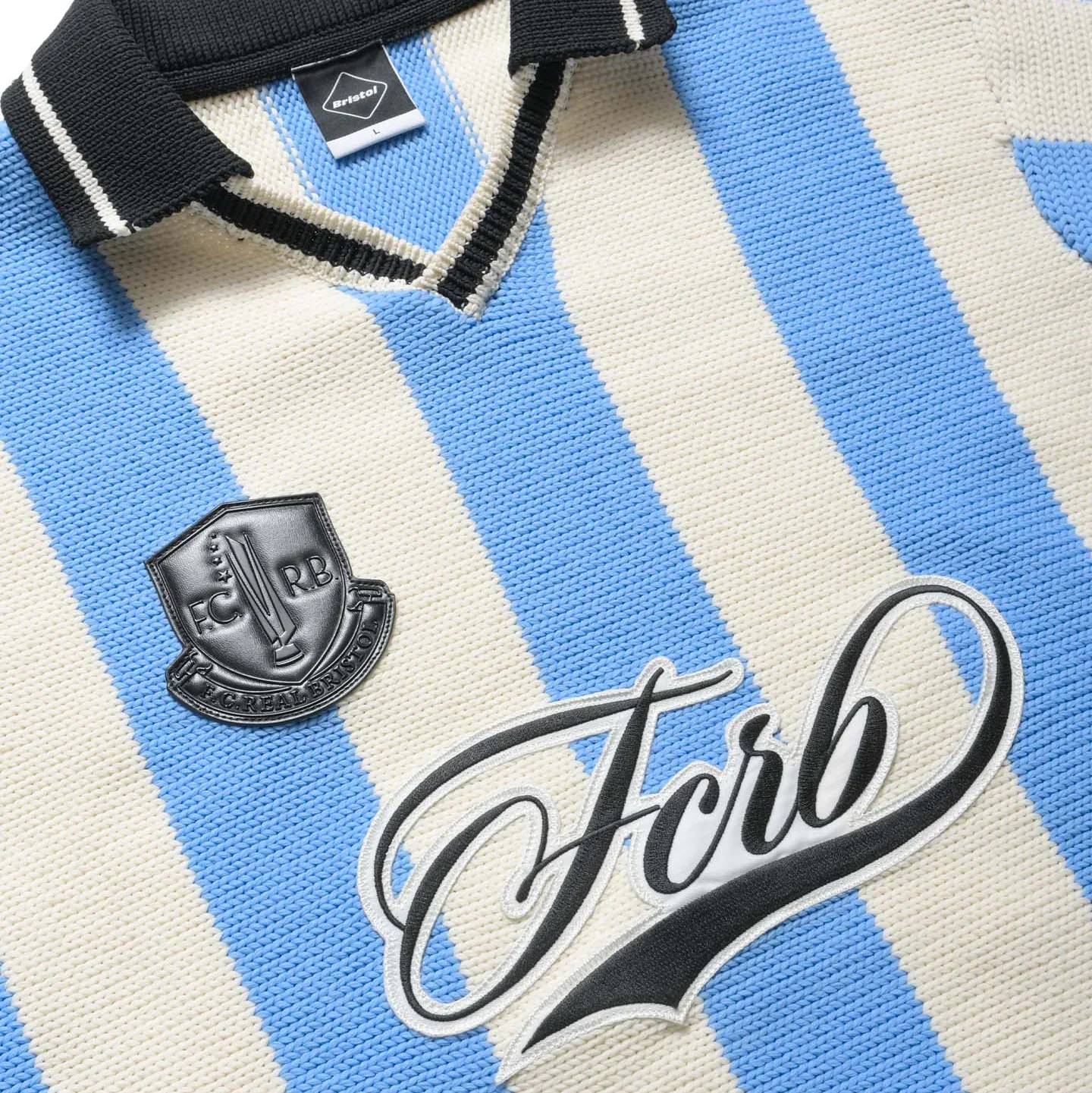 F.C.Real Bristol Stripe Knit Shirt - Light Blue - Image 3