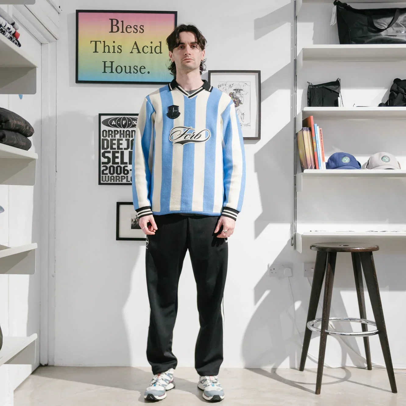 F.C.Real Bristol Stripe Knit Shirt - Light Blue - Image 5