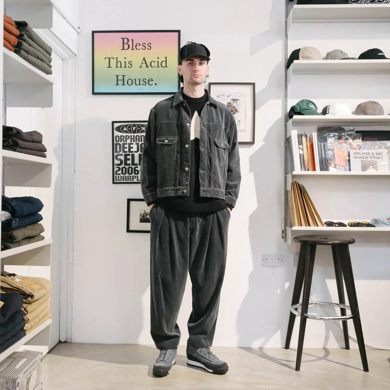 is-ness Corduroy Trucker Jacket - Charcoal - Image 3