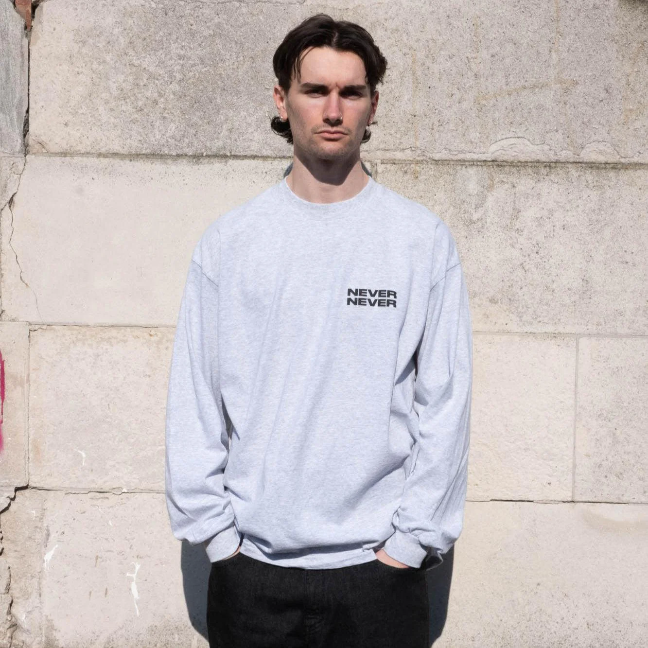 Never Never Concrète Stack LS Tee - Ash Grey - Image 3