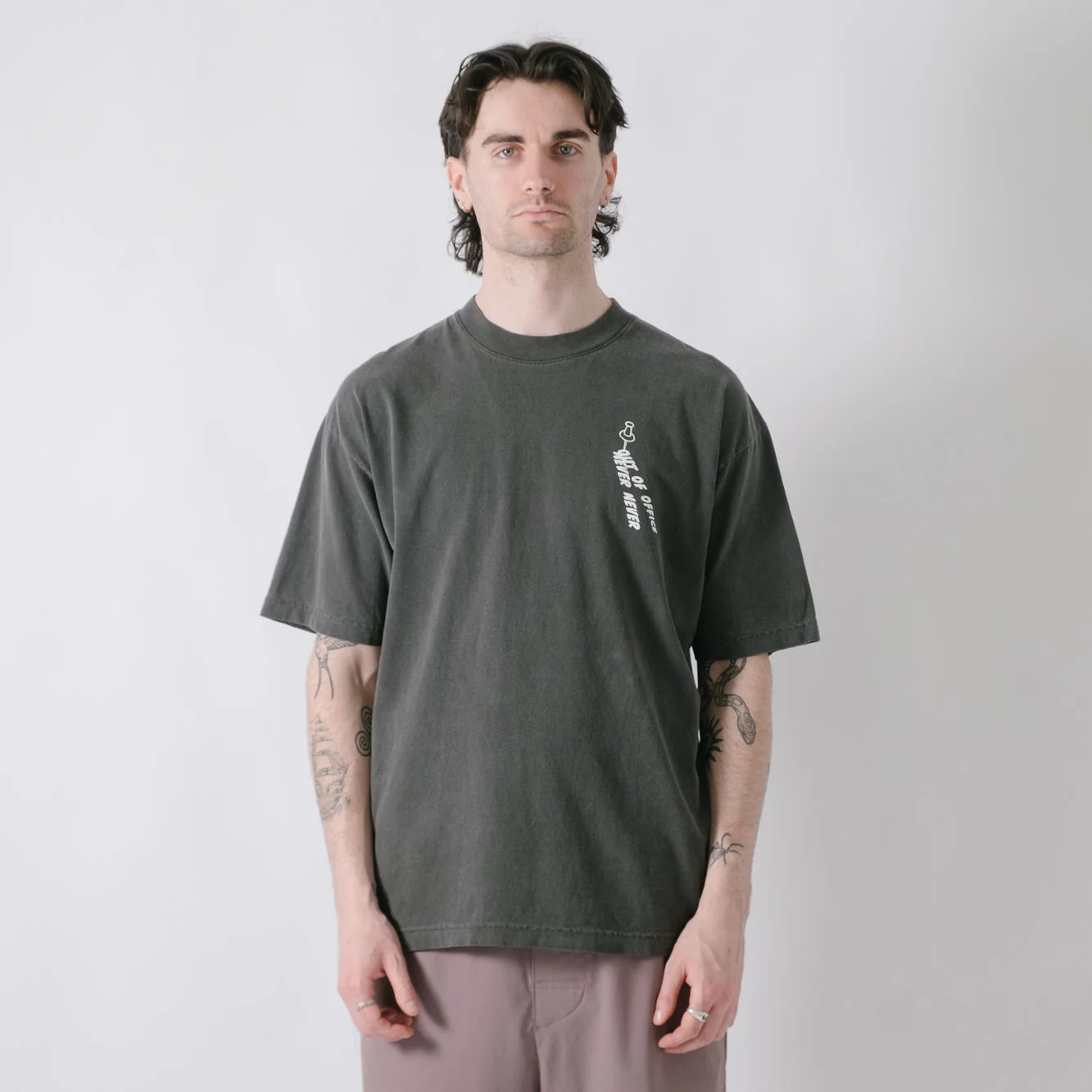 Never Never X Out Of Office Pin Tee - Washed Black - Image 11
