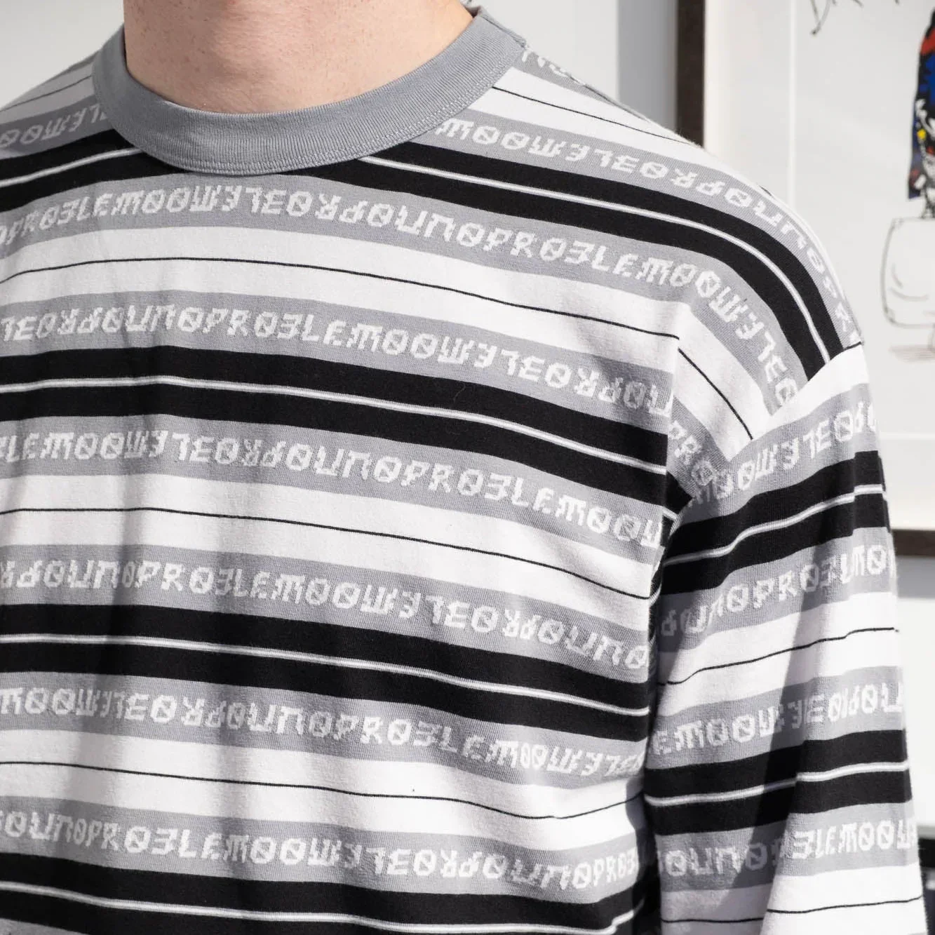 No Problemo Jacquard Stripe LS Tee - Black - Image 4