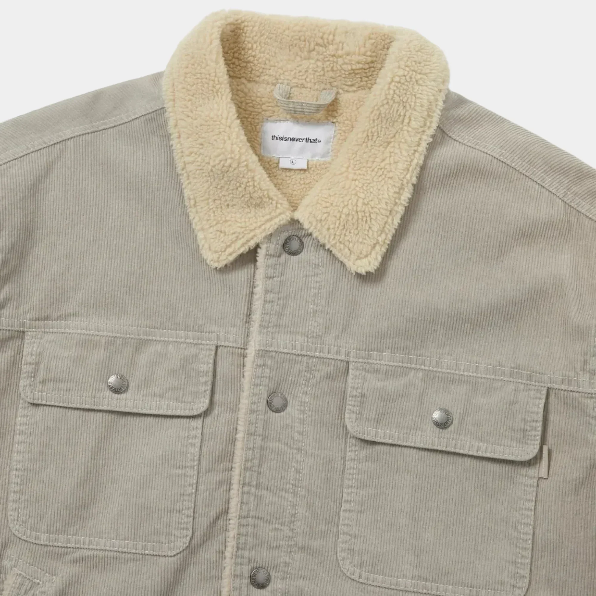 thisisneverthat Sherpa Lined Corduroy Trucker Jacket - Stone - Image 4
